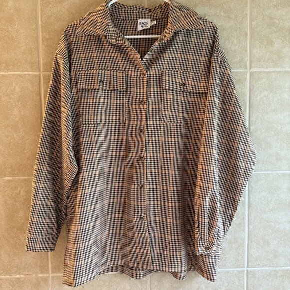 Princess Polly Women's Size 4 Willa Shirt Brown Multi Oversized Button-Up Shirt - Picture 1 of 10